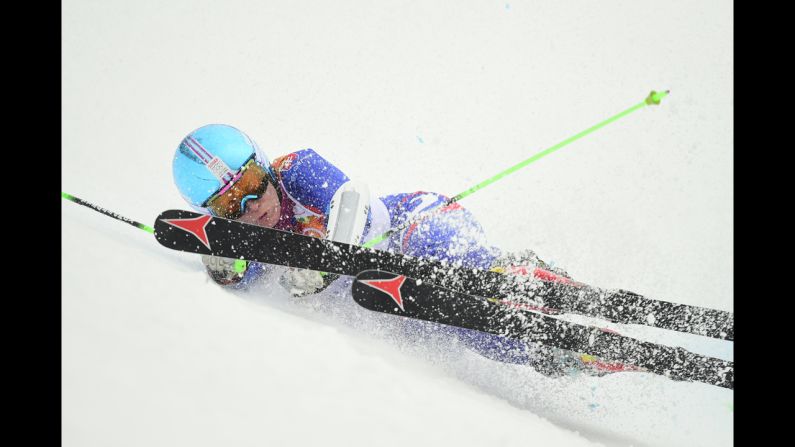 Slovakia's Kristina Saalova falls during a run in the women's giant slalom on February 18.