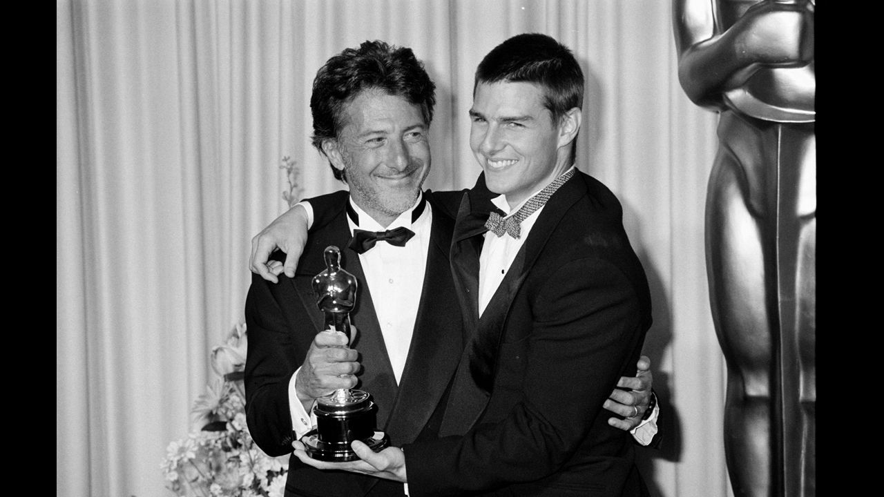 <strong>Dustin Hoffman (1989):</strong> Awards came pouring in for "Rain Man" with Dustin Hoffman, left, as an autistic savant and Tom Cruise as his younger brother. Hoffman picked up his second best actor Oscar and received congratulations from Cruise at the 1989 ceremony. Cruise wasn't even nominated, but he was probably just fine with starring in the best picture winner.