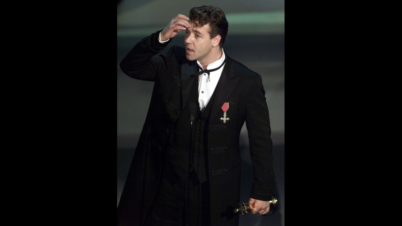 <strong>Russell Crowe (2001):</strong> The academy fawned over Russell Crowe's "Gladiator," a sword and sandals epic that picked up honors for best picture, best costume design, best sound, best visual effects and best actor -- the first win for the Australian Crowe. 