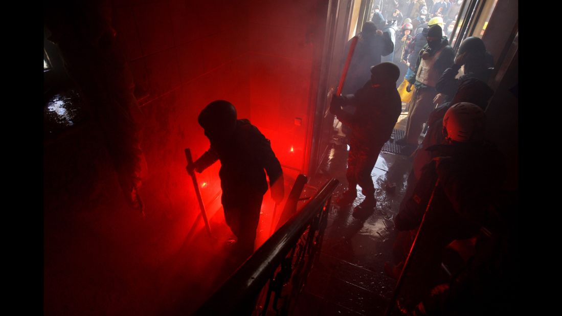 Protesters invade the main office of the ruling Party of Regions in Kiev on February 18.