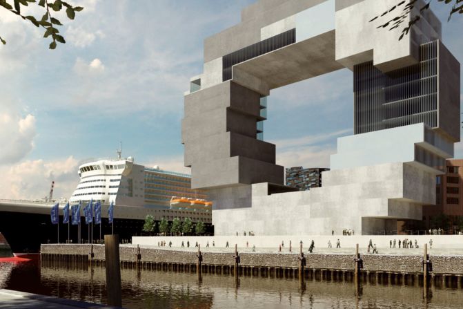 OMA, the Dutch architecture firm, dreamed up this ambitious design for a <a href="index.php?page=&url=http%3A%2F%2Foma.eu%2Fnews%2F2008%2Foma-reveals-design-for-science-centre-and-aquarium-in-hamburg-s-hafencity" target="_blank" target="_blank">Science Centre, Aquarium and Science Theater</a>, which would have sat at the entrance to the Magdeburger harbour. The design consists of 10 large blocks that form a building shaped like a ring. It has been compared to a giant stack of Tetris blocks missing a piece in the middle. Owing to the expense of the project, the Science Centre was never built.