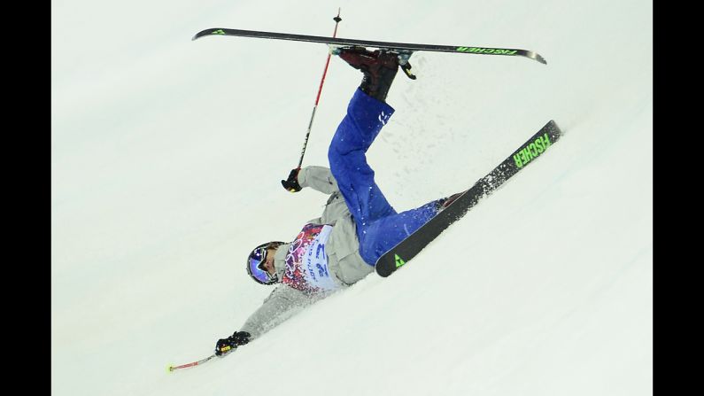 Russia's Pavel Nabokikh crashes in the men's halfpipe on February 18.