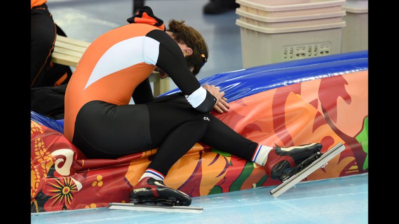 Bob de Jong, a Dutch speedskater, reacts after the men's 10,000 meters on February 18. He won bronze in the event.