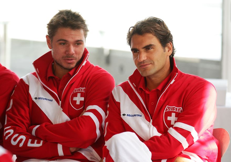 Switzerland, meanwhile, only has two men in the top 100 -- but both Stanislas Wawrinka, left, and Federer are grand slam singles champions.  