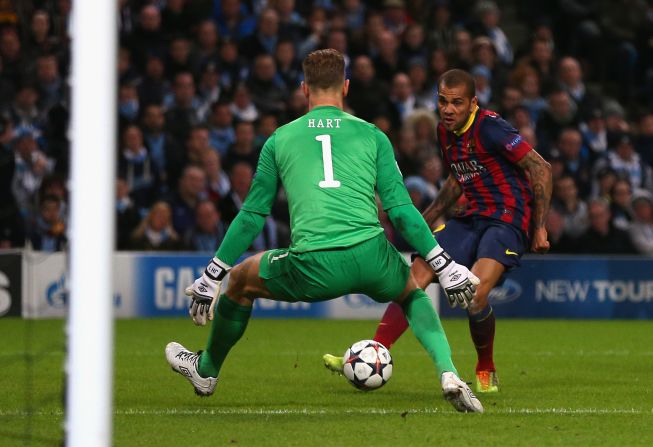 Daniel Alves perhaps wraps up the tie at the halfway stage as Barca score their second of the night, meaning City need to score at least twice in Spain. 