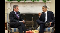 President Barack Obama meets with Sen. Scott Brown in the Oval Office in June 2010.