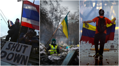 Dramatic scenes are unfolding during chaotic anti-government protests in Thailand, Ukraine and Venezuela this week. Here is an on-the-ground look at the protests in these countries.