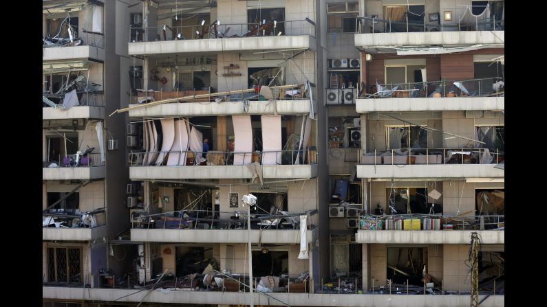 The February 19 blast near the Iran facility leaves a Beirut apartment building damaged.