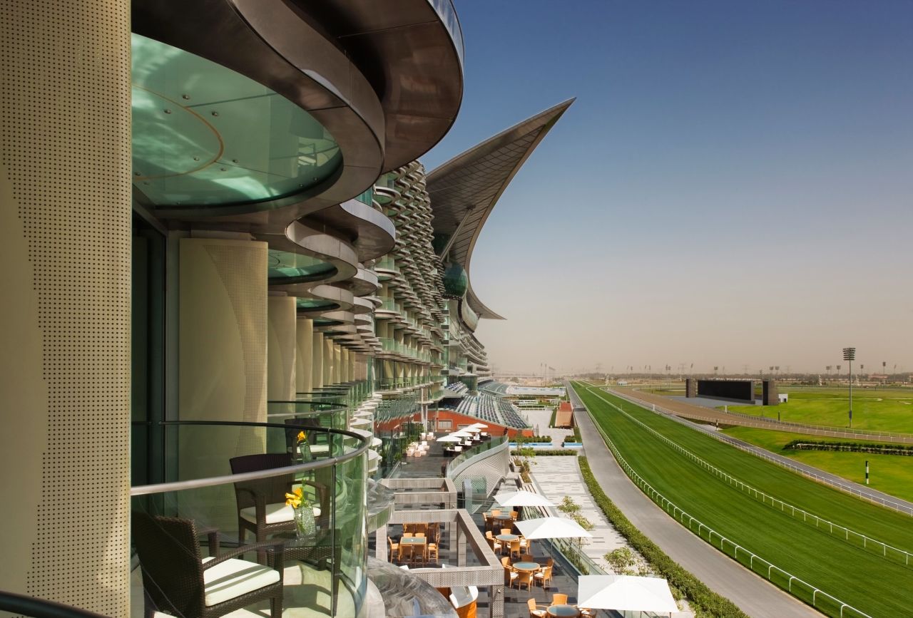 The Meydan is not just a racecourse but also the world's first five-star trackside hotel, with 284 rooms and suites, from where clients can enjoy unrivaled views on the balcony. 