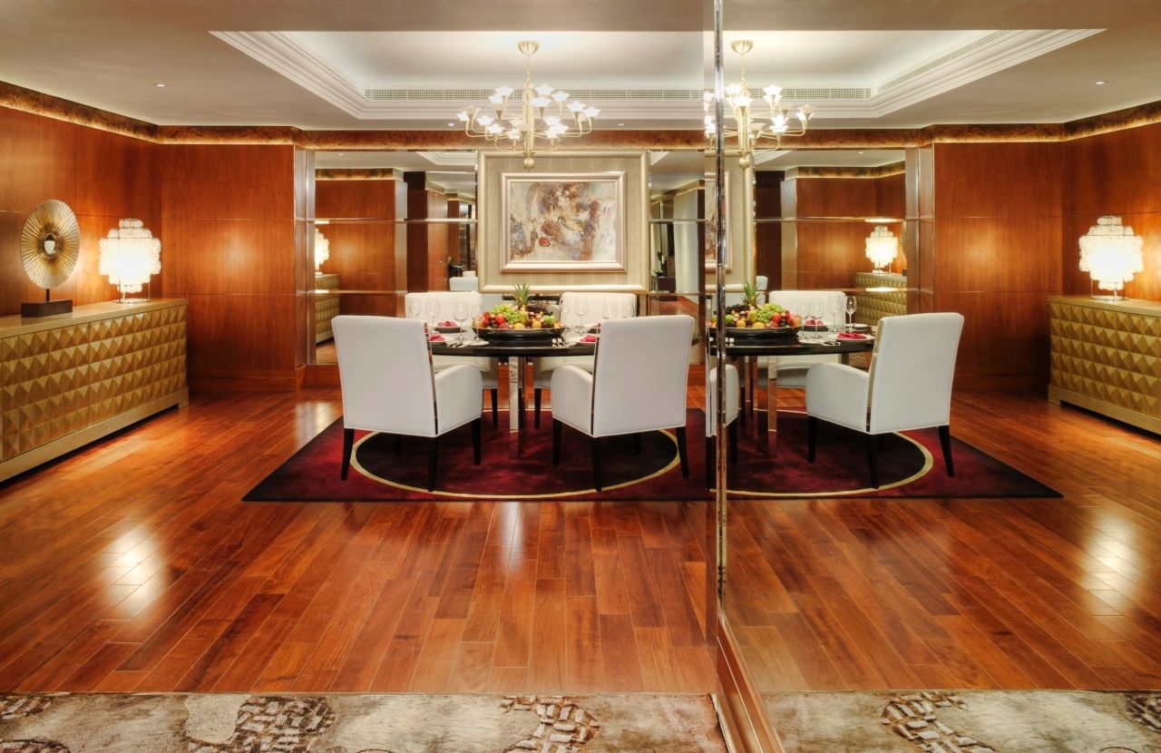 The Presidential Duplex Suite has 370 square meters of space and spans two levels.