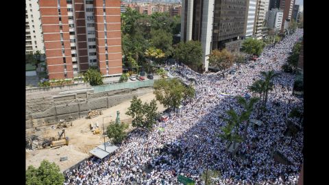 Thousands of demonstrators gather in support of Lopez in Caracas on February 18.