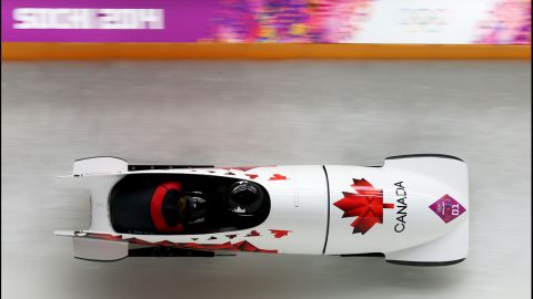 Kaillie Humphries and Heather Moyse of Canada make a run during the women's bobsled event on February 19. 