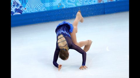 Russia's Julia Lipnitskaia falls while competing in the figure skating event.