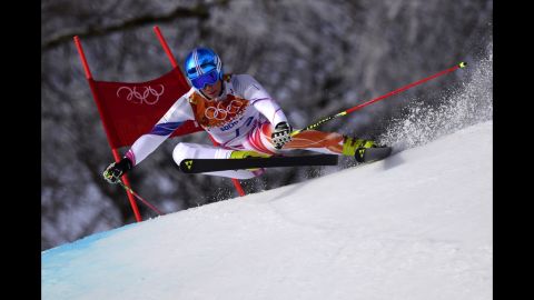 Liechtenstein skier Marco Pfiffner competes in the men's giant slalom on February 19.