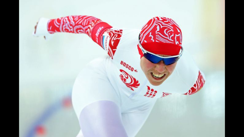 Olga Graf, a Russian speedskater, competes in the women's 5,000 meters on February 19.