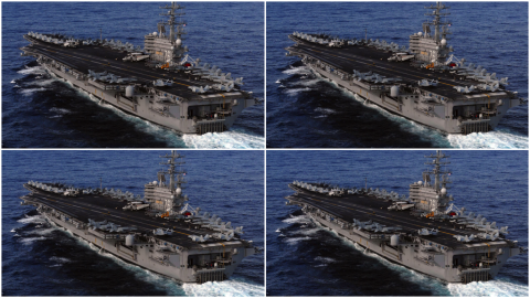 Los altos ejecutivos de Facebook Mark Zuckerberg, Sheryl Sandberg, David Ebersman y Mike Schropfer se verían muy elegantes navegando por la Bahía de San Francisco en cuatro portaviones de la clase Nimitz propulsados por reactores nucleares (4.500 millones de dólares cada uno).