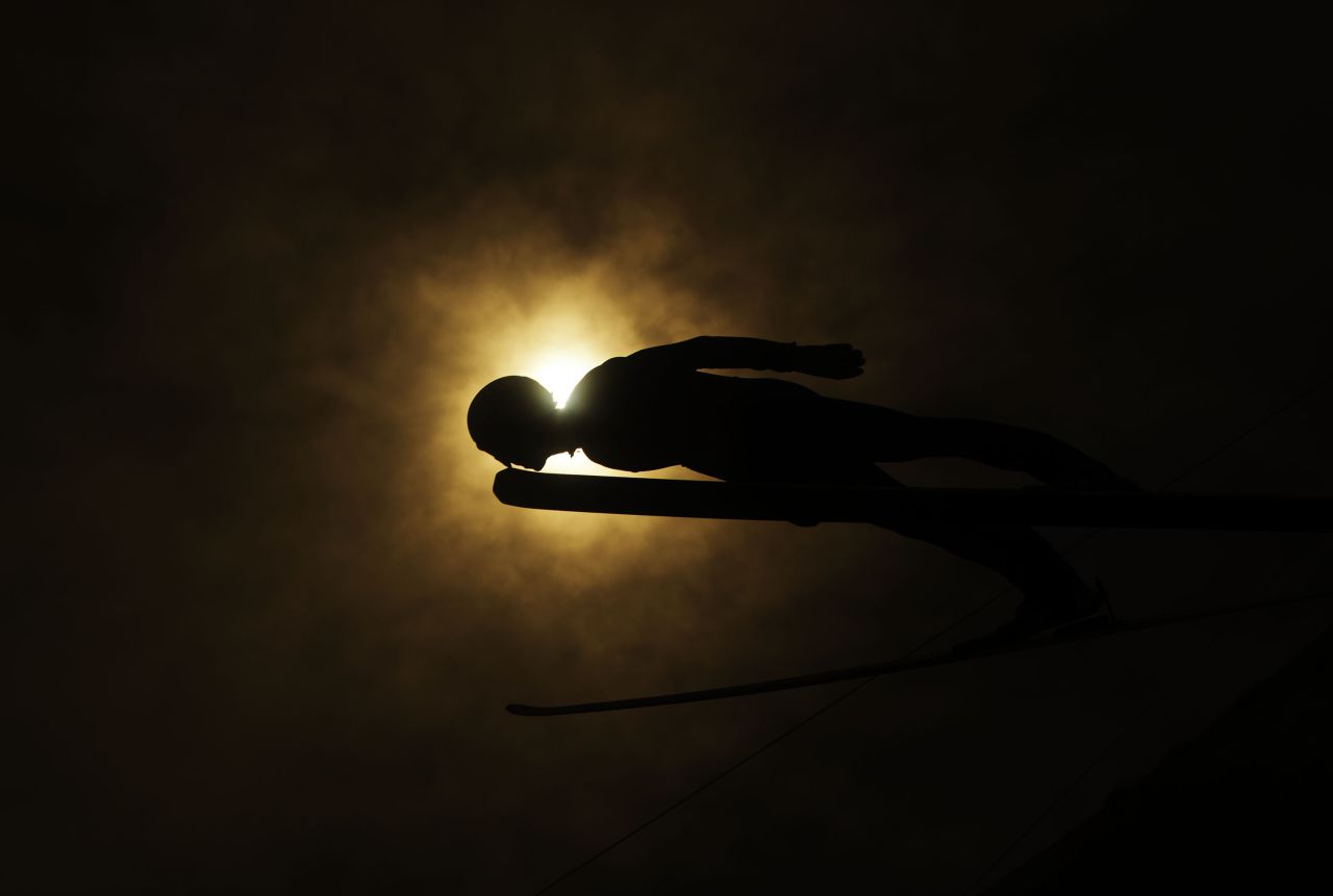 An Olympian trains for the large hill Nordic combined event on February 20.