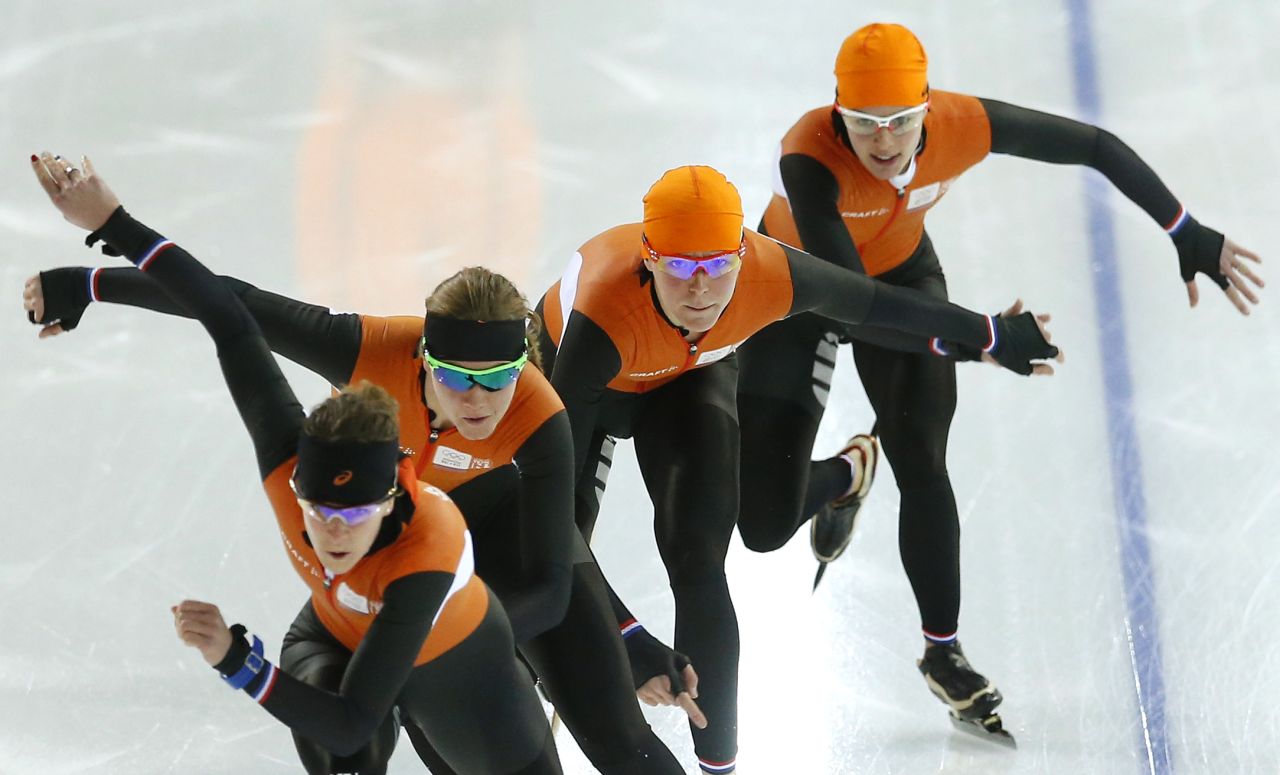 Dutch speedskaters practice on February 20.
