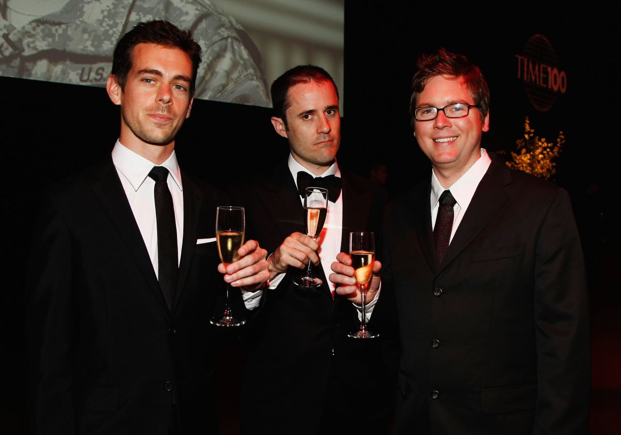 Jack Dorsey, Evan Williams and Biz Stone, left to right, started Twitter in 2006. The fast-growing company went public last year and is now worth more than $30 billion, making them all very wealthy.