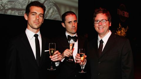 Jack Dorsey, Evan Williams and Biz Stone, left to right, started Twitter in 2006. The fast-growing company went public las