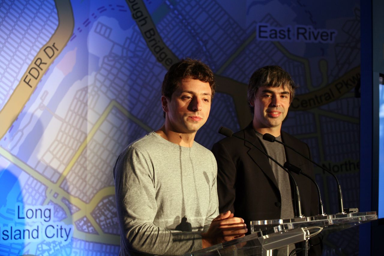 Sergey Brin, left, and Larry Page founded Google in 1998 while graduate students at Stanford. The massive tech company went public in 2004, making them both billionaires.