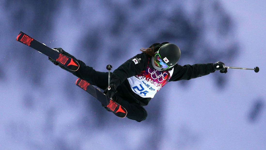 South Korean skier Hee-Jin Park competes in the women's halfpipe on February 20.
