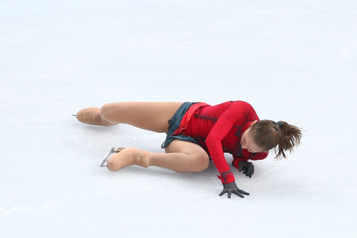 Russian figure skater Julia Lipnitskaia falls on February 20.