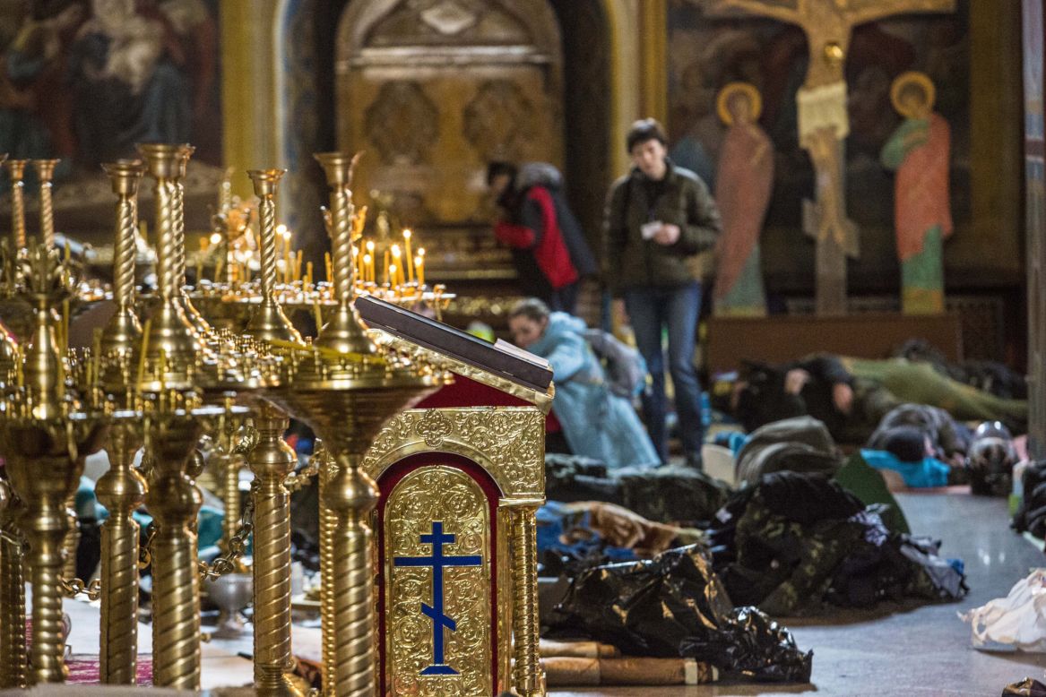 Protesters were offered shelter at he Mykhailovsky Cathedral in Kiev. The cathedral opened its doors for protesters wounded during the clashes with riot police Wednesday and Thursday.