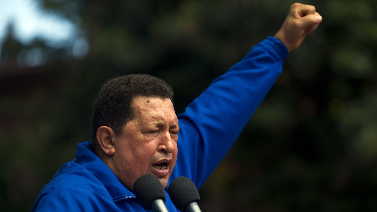 Venezuelan President Hugo Chavez delivers a speech during a campaign rally in Maracay , Aragua state on Octubre 3, 2012.