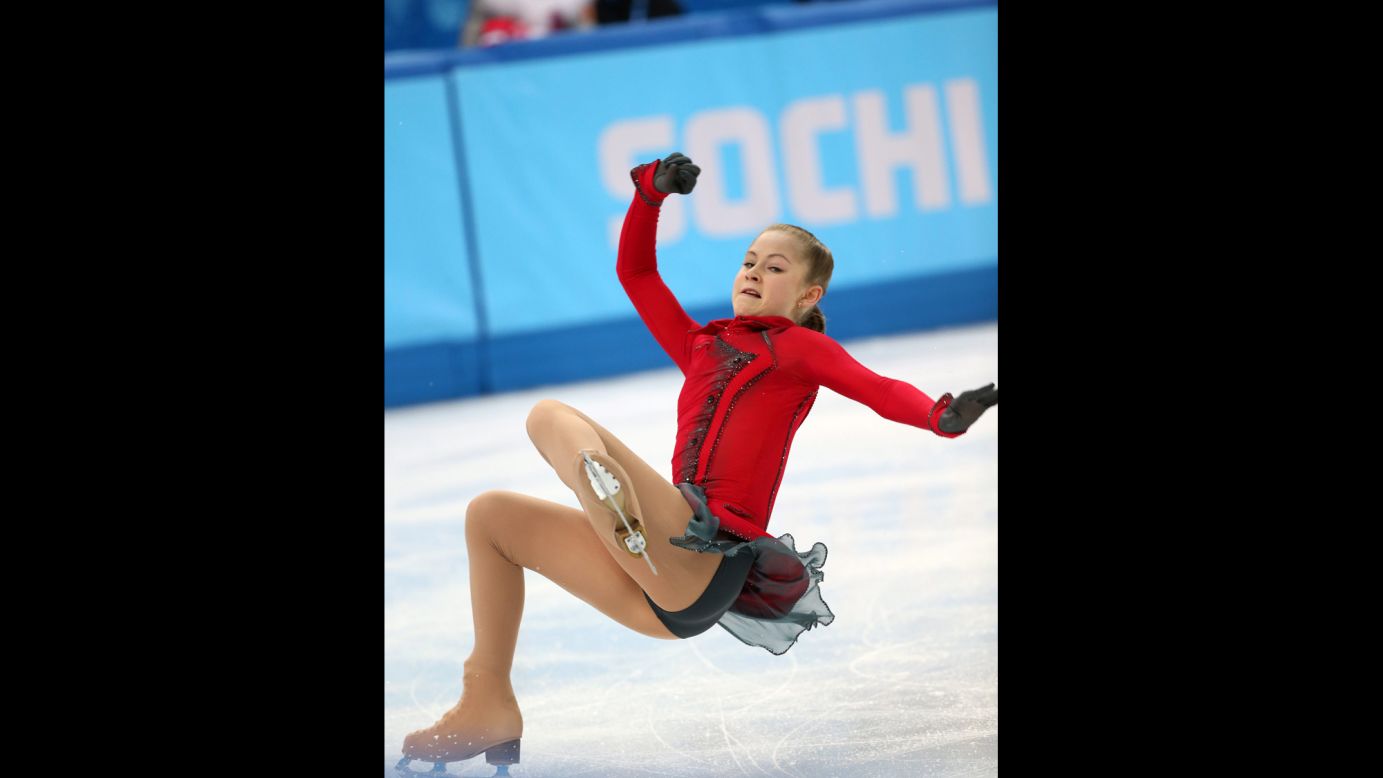 Russian figure skater Julia Lipnitskaia falls as she performs her free skate on February 20.
