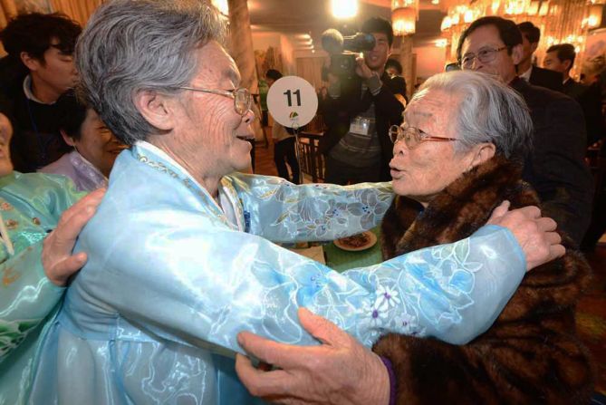 South Korean Kim Sung-Yoon (R), 96, meets with her North Korean sister. The meetings are likely to be the last time the separated families will have contact with one another.