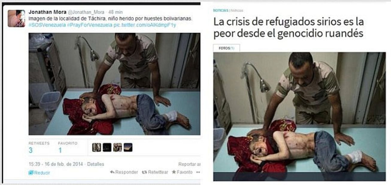 People tweeting this photo this week alleged that it showed a child injured in the state of Tachira. This is actually an image of a child wounded in the Syrian conflict. The United Nations <a href="http://www.cnn.com/2013/12/12/world/meast/syria-civil-war/">confirmed that chemical weapons were used </a>against civilians, including children, in August.
