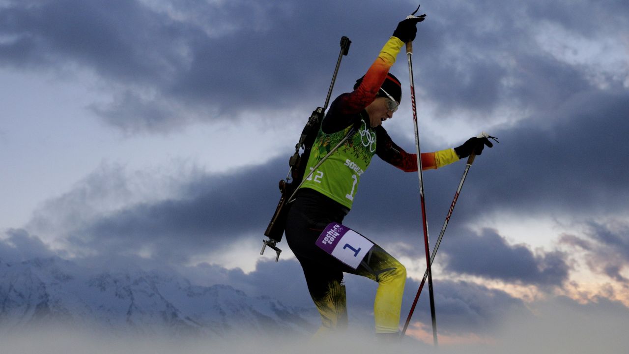 German biathlete Andrea Henkel competes during the women's relay on February 21.