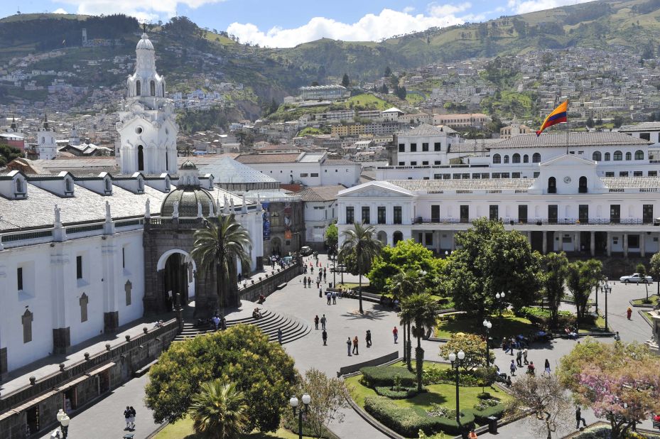 Founded by the Spanish in 1534, Ecuador's capital city of Quito was the first capital city to be named to the UNESCO World Heritage List. Quito's Plaza Grande square is shown here. 