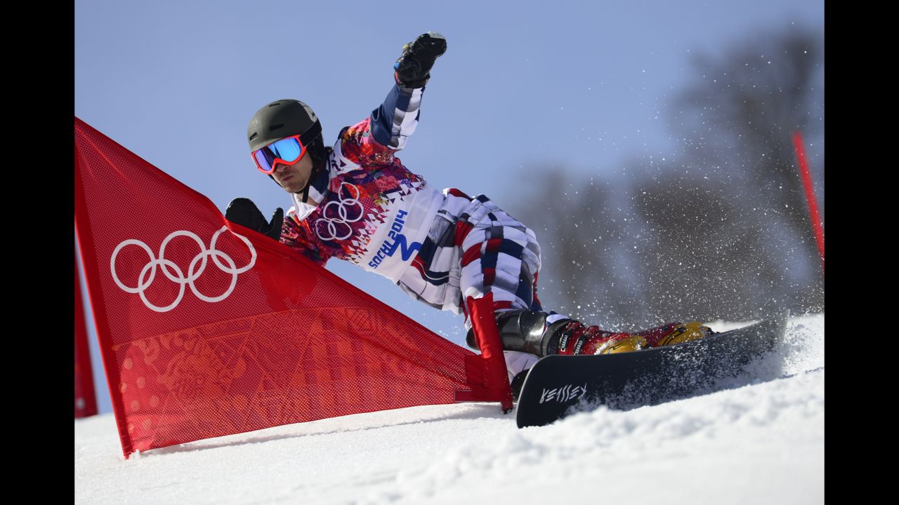 Russia's Vic Wild competes in the men's snowboard parallel slalom 1/8 finals on February 22. 
