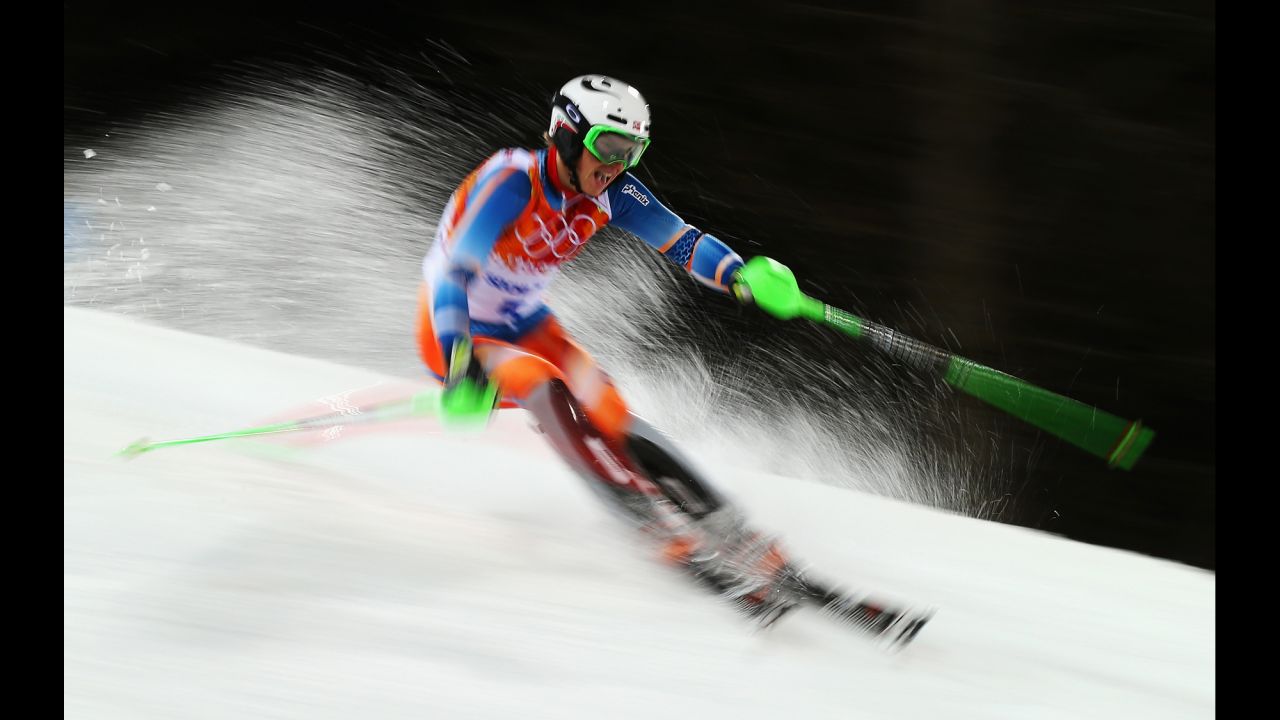 Henrik Kristoffersen of Norway in action on February 22 during the men's slalom.
