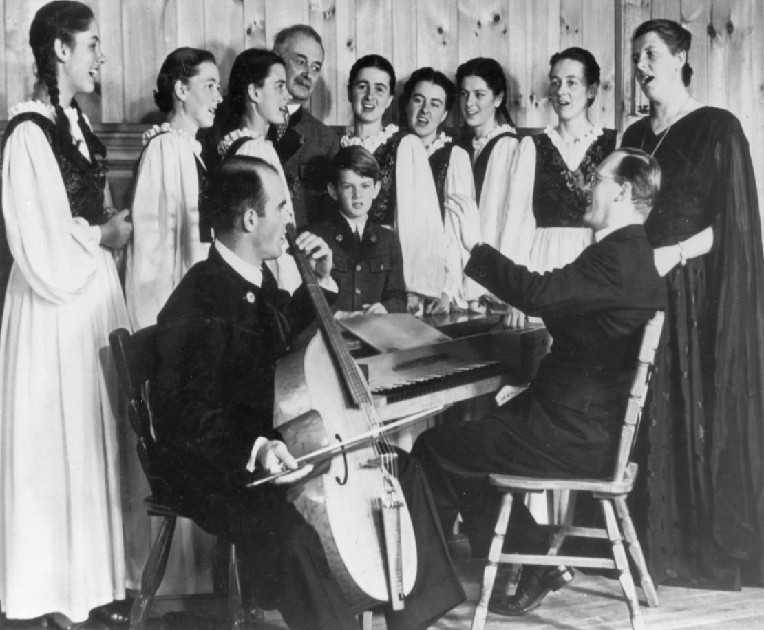 The Trapp Family Singers rehearse in 1946. Maria von Trapp, who died Tuesday, is third from left. 