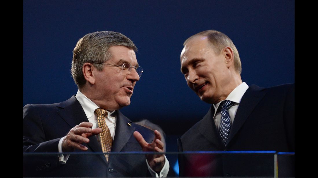 International Olympic Committee President Thomas Bach, left, and Russian President Vladimir Putin helped close the Games.
