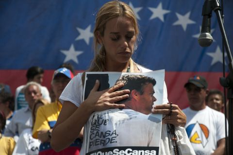 Lilian Tintori de Lopez attends an anti-government demonstration in Caracas on February 22.