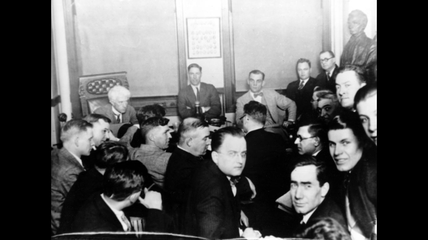 This 1921 photo shows baseball commissioner Judge Kenesaw Mountain Landis, rear left, during the investigation of the infamous "Black Sox" scandal in Chicago. Eight White Sox players received life suspensions from baseball after being accused of accepting bribes to lose the 1919 World Series.