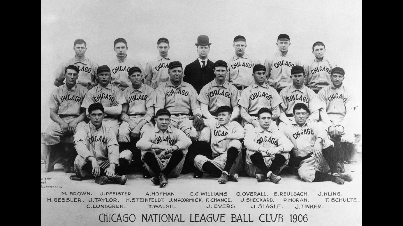 Chicago's National League baseball team started out as the White Stockings in 1876 before a newspaper's nickname prevailed and the team adopted the "Cubs" nickname. A shortened version of their old name went to the American League team in Chicago, and the two teams played each other in an all-Chicago World Series in 1906. The White Sox won.