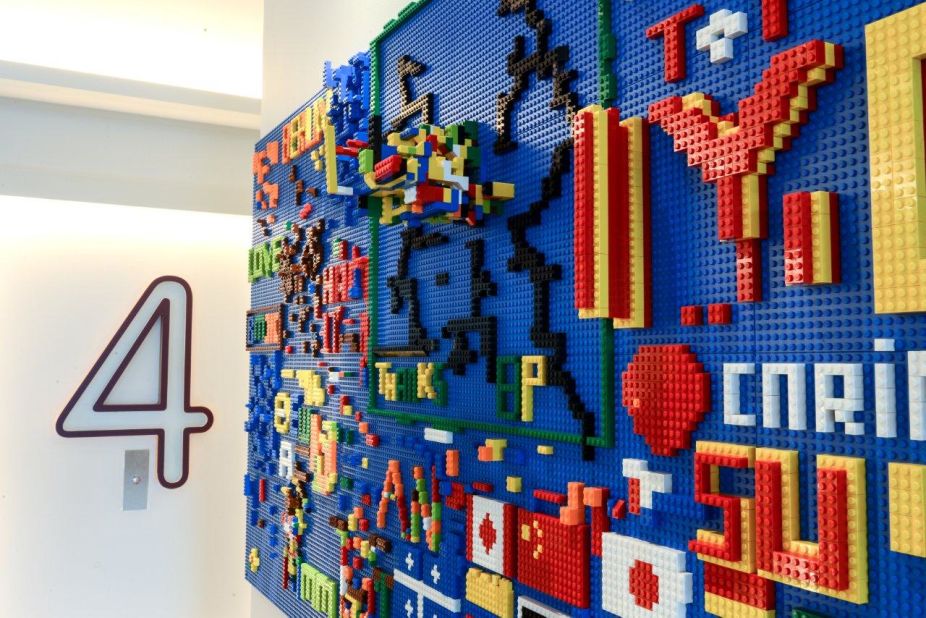 At New York's Yotel, the pièce de résistance is its recently unveiled Lego wall. The 30-foot long lobby wall includes thousands of colorful bricks, building blocks for guests' next masterpieces.