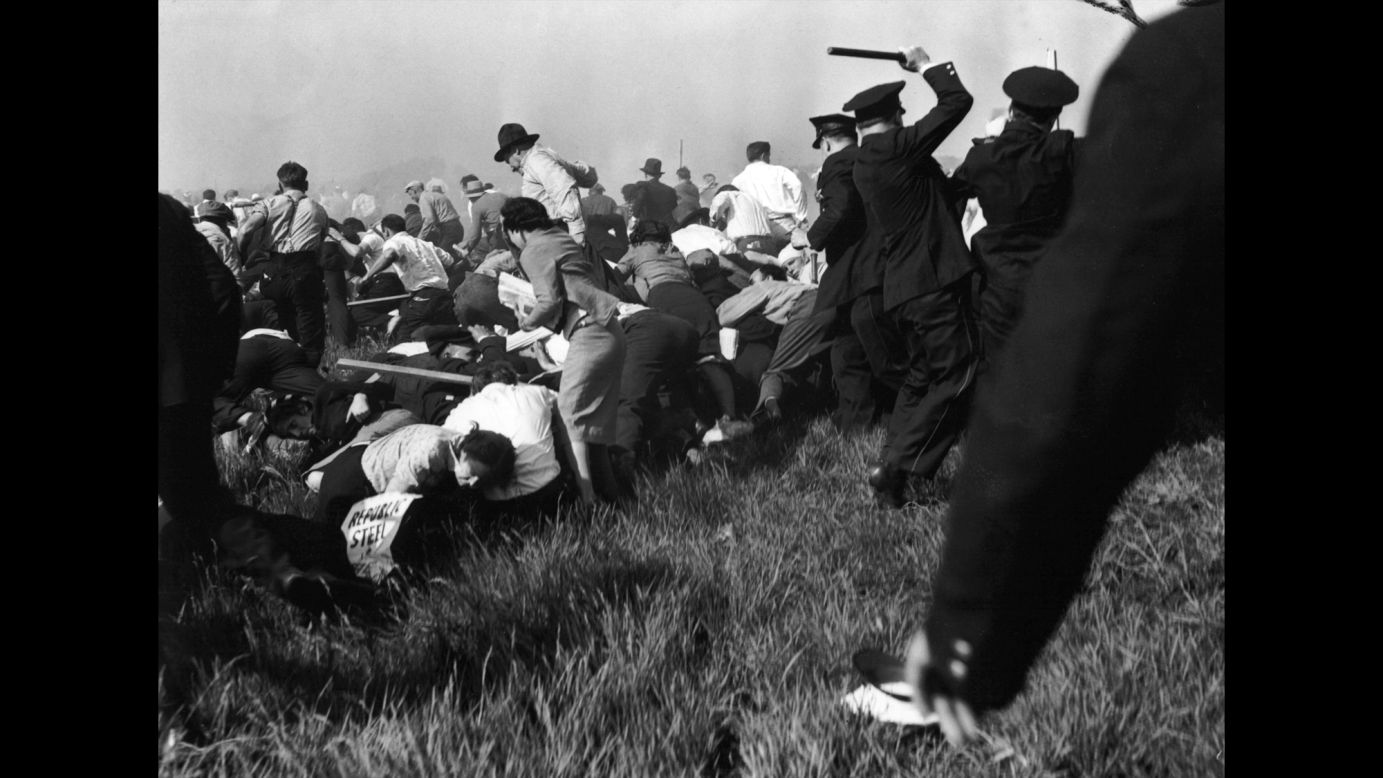 Armed with guns, clubs and tear gas, Chicago police put down a crowd of striking workers outside Chicago's Republic Steel plant on May 30, 1937. They killed 10 unarmed demonstrators and injured dozens in what was later called the Memorial Day Massacre. News cameras captured the brutality.