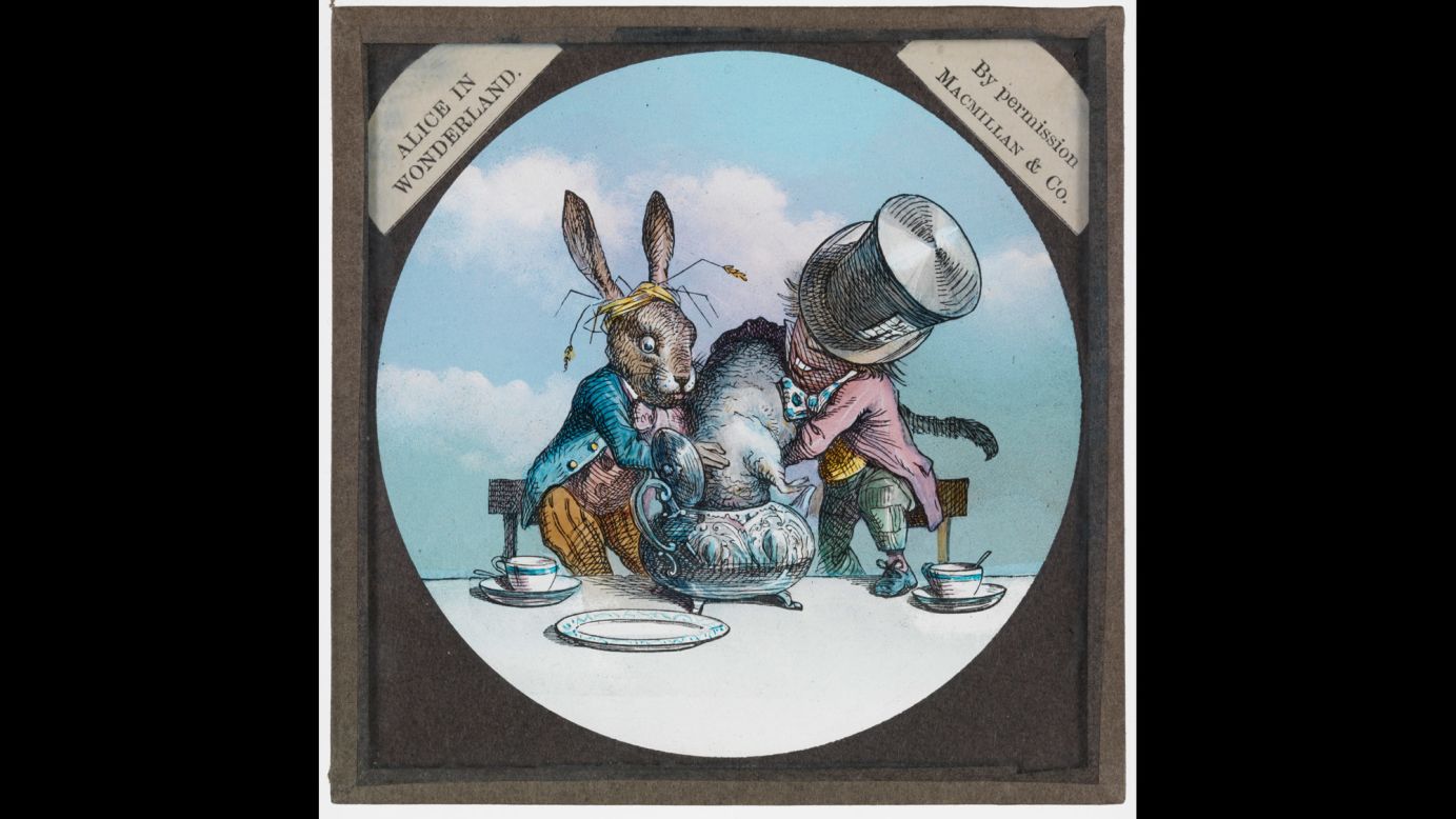Another slide  show's the tea party at the Mad Hatter's.