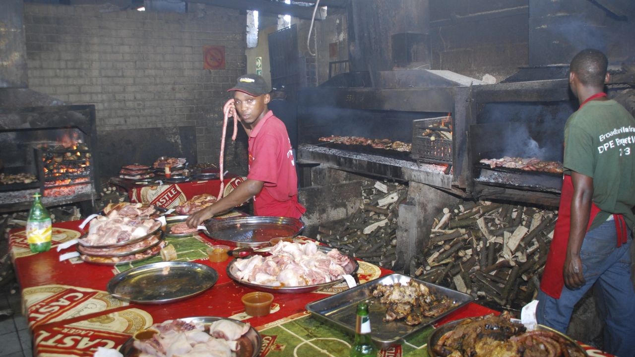 Prep work in the kitchen at Mzoli's in Cape Town.