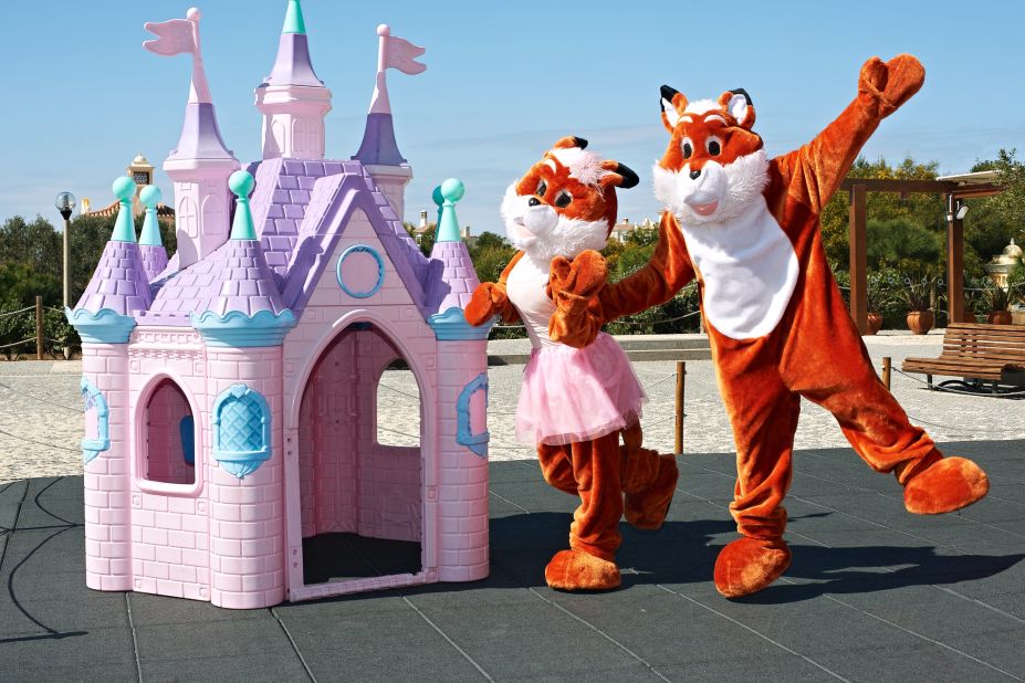 Mascots Rosita and Rafi make appearances at the family-friendly Martinhal Resort in Portugal's Algarve region.