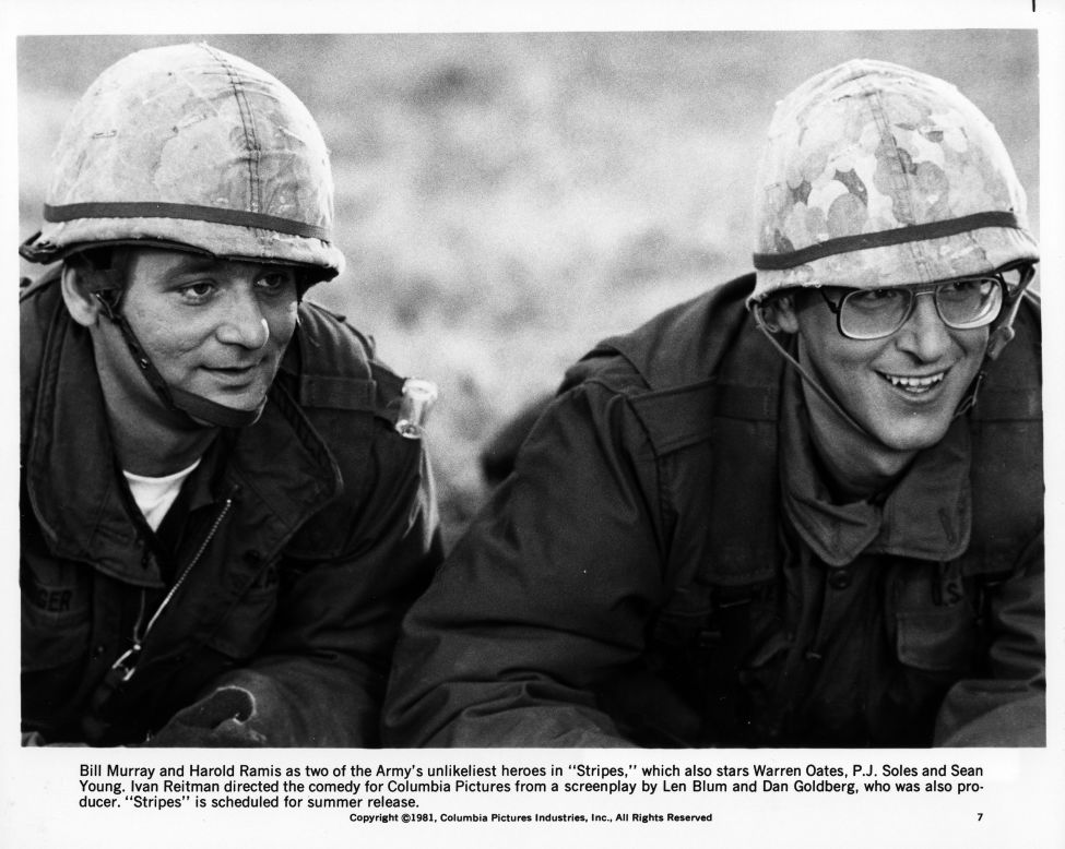 Bill Murray, left, and Ramis star in the film "Stripes" in 1981. Ramis also co-wrote the comedy. 