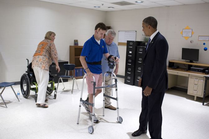 Obama met with Remsburg for the third time at Desert Vista High School in Phoenix on August 6, 2013. Remsburg shocked his nurses and even his father, Craig, when he stood up, saluted the President and took several steps with the help of a walker.