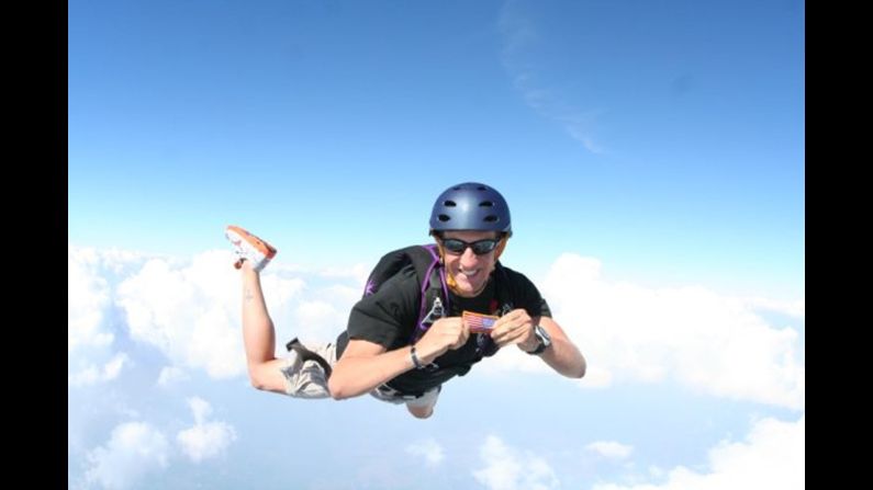 Remsburg has always had a passion for adventure, especially skydiving.  He also loves serving his country, even holding up the American flag while jumping out of a plane.