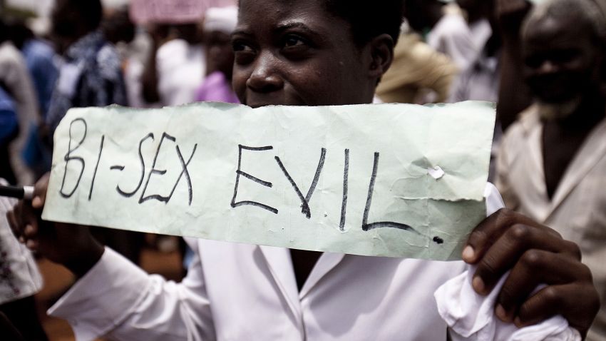 Photo taken on February 14, 2010 shows Ugandans taking part in an anti-gay demonstrationy at Jinja, Kampala.